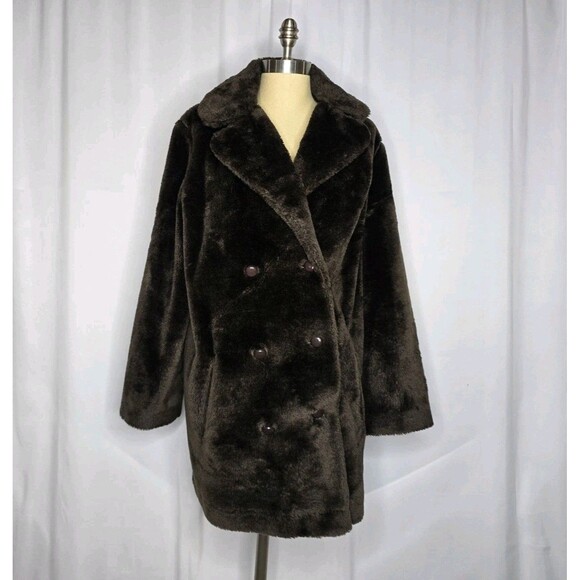 Herman Kay Dark Brown Faux Fur Vintage Button Down Lined Women's Coat USA - Picture 2 of 8